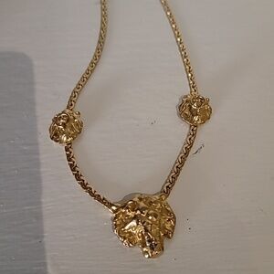 Gold Tone Necklace Choker with 3 Lion Faces
